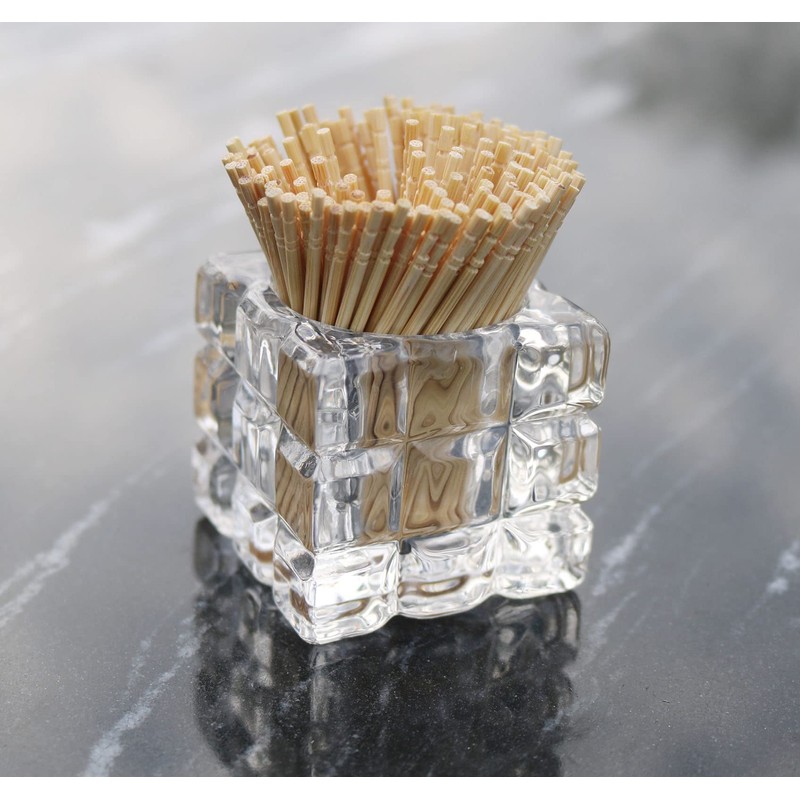 HillSpring Toothpick Holder, Decorative Glass Toothpick Jar with 200 Bamboo