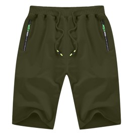 YTD Men's Shorts Casual Classic Fit Drawstring Summer Beach Shorts with Elastic Waist and Pockets M Army Green