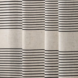 WOUVMA Extra Long Boho Shower Curtains for Bathroom with Tassels Black Farmhouse Striped Shower Curtain Beige Rustic Linen 90" L x 72" W