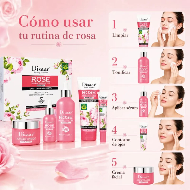 Crema Extracto Rosas. Ceramidas, Arrugas, Hidratante, 5 Pzs