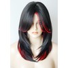 Medium Length Layered Wigs Black with Red Highlights wigs Layered