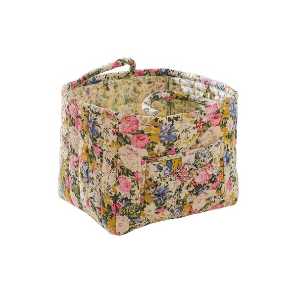 Quilted Fabric Storage Basket with Handles – Boho Foldable Floral