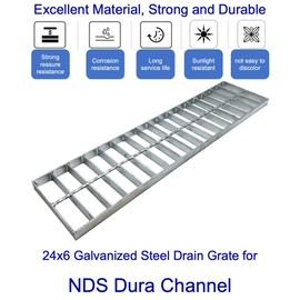 MOSINSBO Galvanized Steel Drain Grate 24x6 for NDS Dura Channel, Outdoor Drain Cover, B Class Replacement Sewer Grate Durable Heavy Duty, Sliver Rectangle Drainage Grate for Driveway, Concrete, Yard