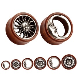 KUBOOZ New Tribal Sun & Moon Organic Natural Wooden Flesh Tunnels Double Flared Ear Stretcher Saddle Plug 20mm