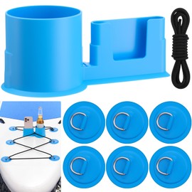 Funnymoom 2-in-1 Paddle Board Cup Holder with 6 Pcs PVC Paddle Board D-Rings, 8.2ft Kayak Stretch Shock Cords Rope, Surfboard Drink Holder Paddleboard Phone Holder for Fishing Gears Phone Holder