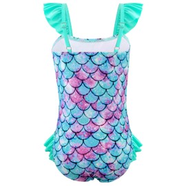 DAXIANG Big Girl One Piece Beach Swimsuit Quick Dry Ruffles Bathing Suits Green Mermaid 9 Years 10 Years Size 9-10