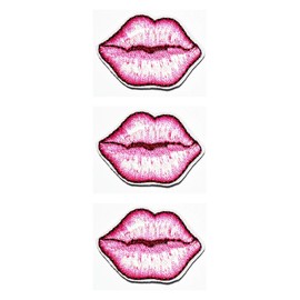 Set 3 Pcs Mini Small Pink Sexy Kiss Lips Lipstick Cosmetic Cartoon Patch Iron On Sewing Embroidered Patches Badge Applique DIY Craft Repair Clothes Jacket Jeans Cap Backpacks