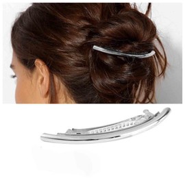 Jugielu Simple Hair Clips Silver Metal Hair Barrettes Curved Clip Barrette Long Bar Hairclips Barrette Decorative Metal Hair Accessories Jewelry for Women Headdress(Silver2)