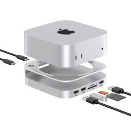 Mac Mini M4 Dock, Aluminium Stand and HDMI Hub for Mac Mini M4 and M4 Pro 2024 with M.2 NVMe/SSD Sata Enclosure up to 8TB, 10G USB 3.0 & 2.0 Ports, SD/TF Card Readers