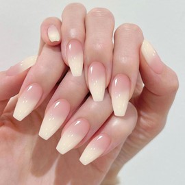 Gozina 24 Fake Nail Short, Pink Gradient Fake Nail Stickers, French Nail Stickers, Reusable Nail Stickers, Suitable for Women and Girls