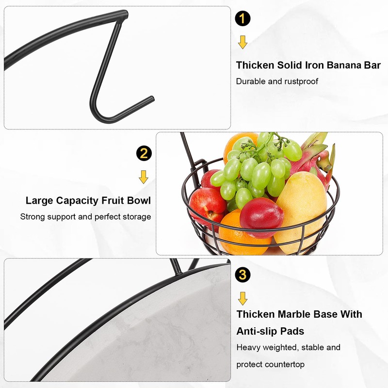 Livabber Countertop Fruit Basket Bowl with Banana Hanger, Modern Standing