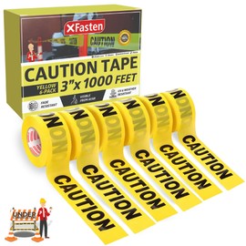 XFasten Yellow Caution Tape Roll 3 Inch x 1000 Feet 6-Pack (6000 Feet) Bold Black and Yellow Safety Tape, Barricade Tape, Construction Tape for Caution Tape Party Decorations Hazard Warning