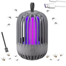 Lámpara Mata Mosquitos, Zapper de Mosquitos Portátil para Mosquitos Super Silencioso, Trampa UV para Mosquitos de Recargable, Matador de Mosquitos con Enchufe USB, para Dormitorio, Oficina, Gris