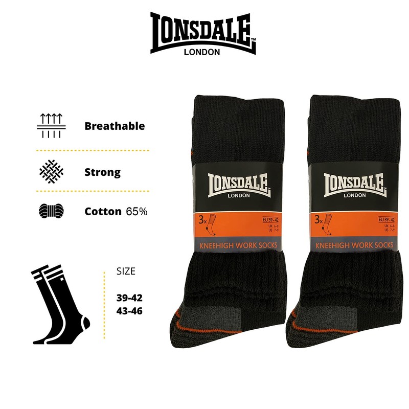 Lonsdale 6|12 Pairs of Work Socks - Heel Toe Reinforcement