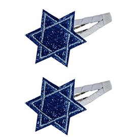 Hanukkah Glitter Jewish Star of David Hair Clip SET (2 Inch Snap Clips)