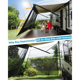 Kohree RV Awning Sun Shade Screen Kit with Side Shade, 8'x17'3'' RV Sun Shade for Awnings, 90% UV Protection, Easy to Install, Improves Shadow and Privacy for RVs Camper Trailer