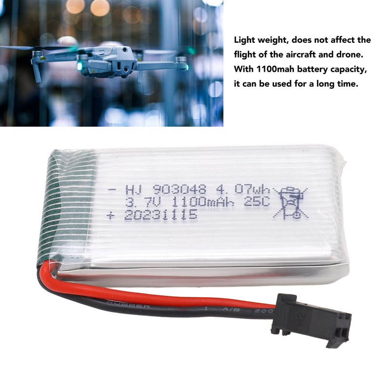 RC Aircraft Lithium Battery 3.7V 1100mAh with SM Black Plug