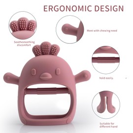 Vbglmya Silicone Baby Teether 6-12 Months,Infant Teether Easy to Hold Teething Rings for Babies,Chick Baby Teether Toy for 0-6 Months Teething Relief Toys for Baby (Dark Pink)