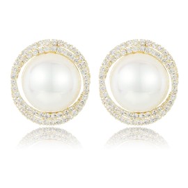 Xalroco Pearl Stud Earrings with S925 Silver Needles Cultured Pearl Rhinestone Stud Earrings for Women (rhinestone pearl)