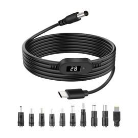 YANBORONSN PD 140W USB C to DC 5.5x2.5 PD Trigger Power Cable with 10 Connector Tips,5V/9V/12V/15V/20V/28V Adjustable Voltage, Type C Male to DC 5.5x2.5mm Male Cord with LED Display (1M)