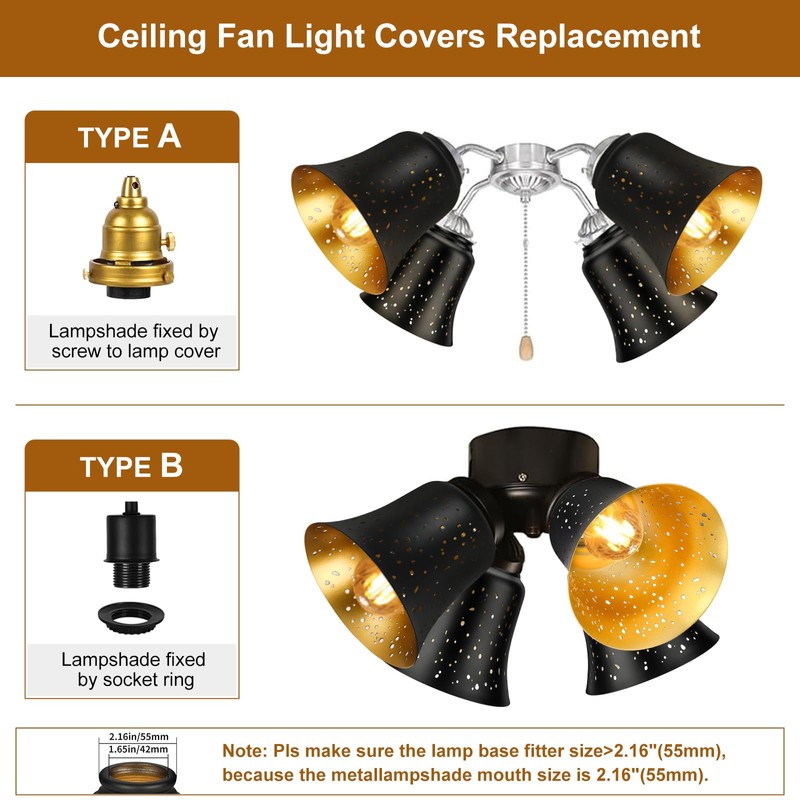 Ceiling Fan Light Covers, 4 Pack Pendant Light Shade Replacement