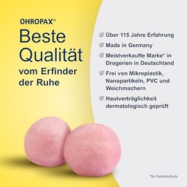 OHROPAX Classic Ear Plugs - Pre Ear Plugs to Protect Against Noise, Moisture and Wind - Made from Malleable, Soft Wax - Comfortable and Suitable for All Ears - Sound Insulation Value SNR 21dB - Pack of 4