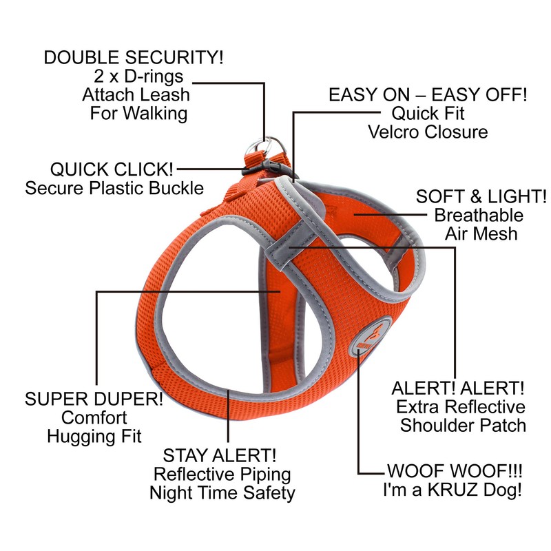 KRUZ PET Reflective Mesh Dog Harness, No Pull, Quick Fit,