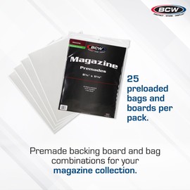 BCW Magazine Premade Resealable Bags and Boards | Standard Size 8 ¾" x 11⅛" | Pre-Loaded Boards in Magazine Sleeve Protectors | Ideal for Packaging and Protecting Magazines (100, Resealable)