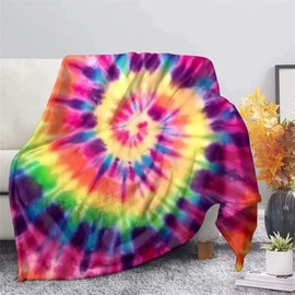 Aoopistc Rainbow Tie Dye Painting Soft Flannel Throw Blanket When Winter is Over Design Cozy Blankets for All Seasons, Bed/Couch/Sofa/Office/Camping