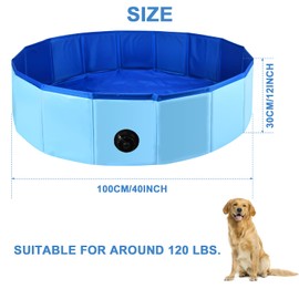 Large Dog Pool, 40 X 12 Inch Portable Dog Pool, Plastic Dog Pool Bathtub Indoor Sand Pit Collapsible Ball Pit for Dogs