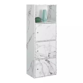 Convenience Concepts Xtra Storage 3 Door Cabinet in White Faux Marble Wood Finish