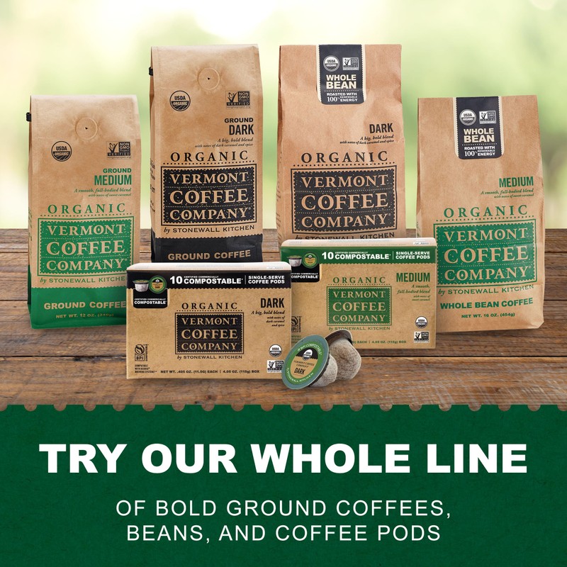 Vermont Coffee Company, Organic Light Roast Whole Bean Coffee, 16oz.,