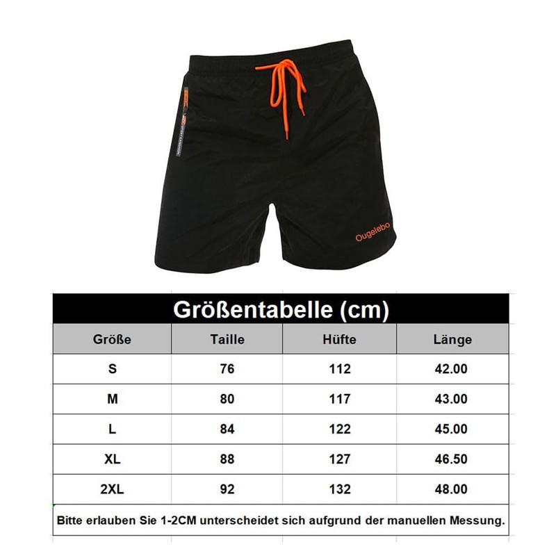 Ougelebo Men's Swimming Trunks with Zip Pocket, Quick-Drying, gray