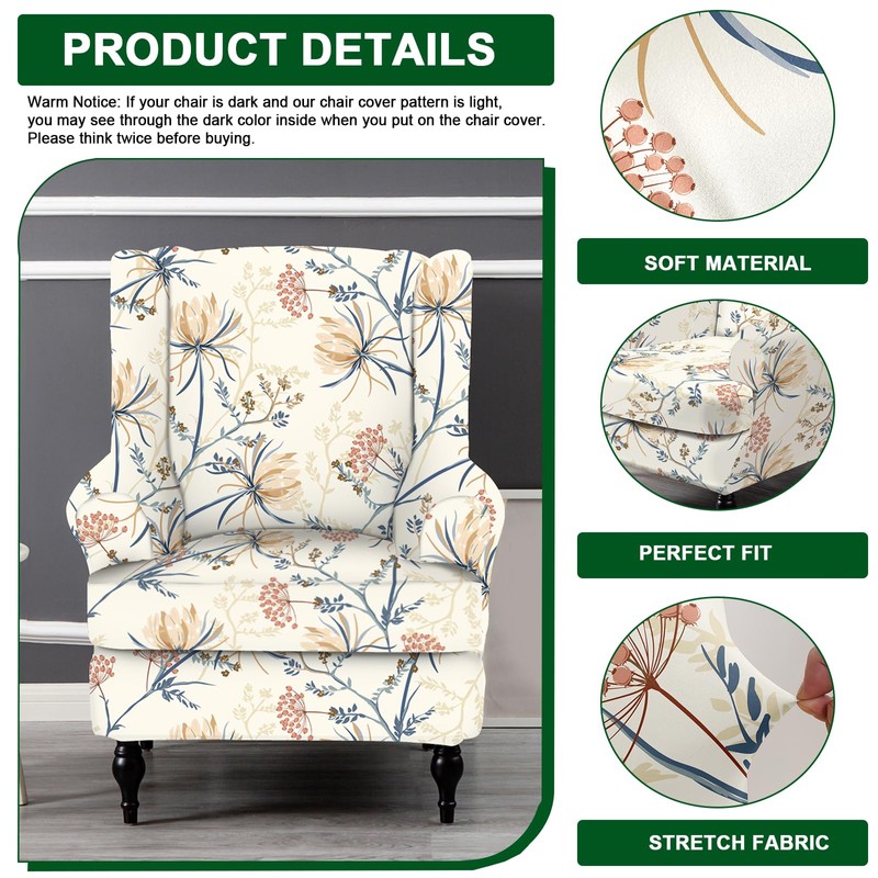 CRFATOP Wingback Chair Covers 2 Pieces Stretch Printed Wing Back
