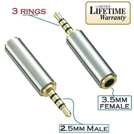 Josi Minea 2.5mm Male to 3.5mm Female Audio Adapter Premium Quality Converter Headphone Earphone Headset 3 Ring Jack - Stereo or Mono