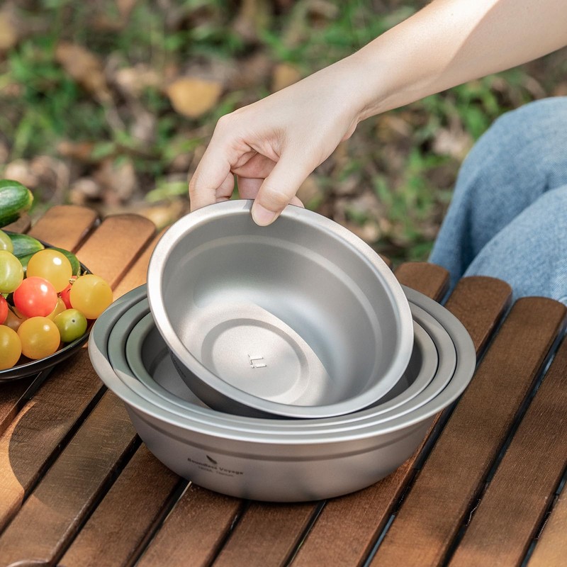 Boundless Voyage Camping Plate Titanium Pan Dish Bowls Set Ultralight