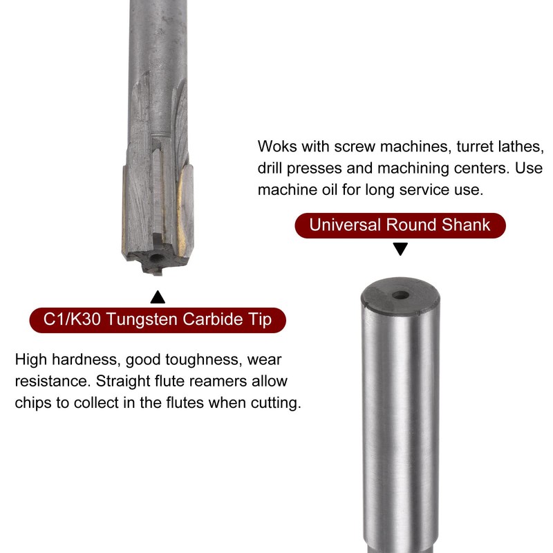sourcing map Chucking Reamer 12.4mm H7 C1/K30 Carbide Tip Precision