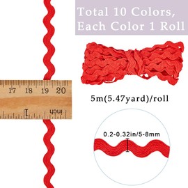 GORGECRAFT 10 Colors 54.6Yds/50M RIC Rac Trim Ribbon Wave Bending Fringe Trim 3/16 inch~3/8 inch(5~8.5mm) Wide Braids Cords Embellishments for Sewing Flower Making Wedding Lace Craft