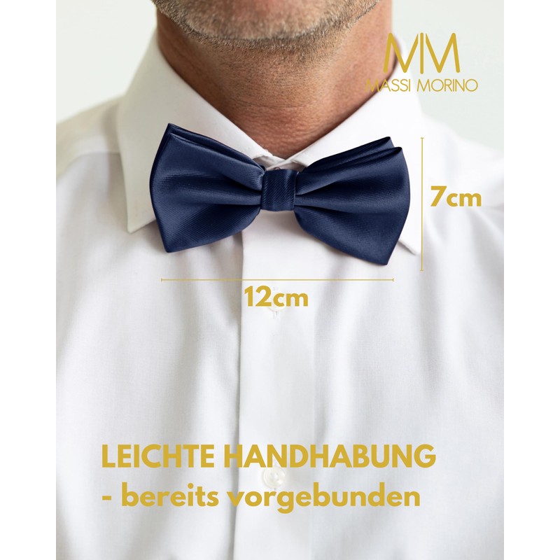 Massi Morino Men's Bow Tie, Dark Blue, Pre-Tied and Adjustable,