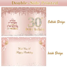 Large 30 Birthday Card with Envelope, Jumbo Happy 30th Birthday Card Gifts for Girl, Extra Big 30 Birthday Guest Book Greeting Cards Party Supplies，Pink Rose Gold Giant Thirty Year Birthday Card