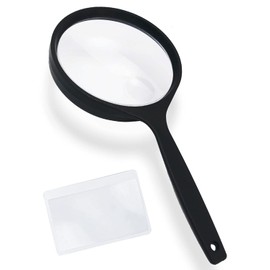 MAGDEPO High Magnification Handheld Magnifier Reading Magnifier Handheld 100mm Diameter Acrylic Lens 3x and 5x Bifocal Magnifier Bonus Card Magnifier