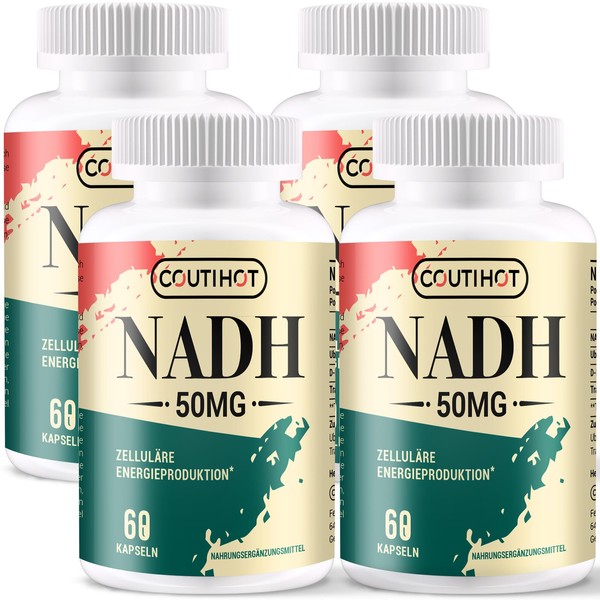 NADH 50 mg, NADH High Dose, NADH Capsules with CoQ10 200 mg & D-Ribose 150 mg, Active Vitamin B3 | Energy, GMO Free, Gluten Free | 240 Capsules