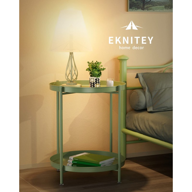 EKNITEY 2 Tier End Table - Metal Side Table Waterproof