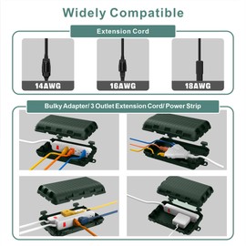 Outdoor Waterproof Electrical Box, Large Extension Cord Cover (9.05x6.61x2.67inch) Plug Protector Cable Connection Safety Box IP54 Water-resistant for Power Strip, Holiday Light and Decorations, Green
