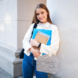 Cotton Quilted Insulated Lunch Bag, Cute Quilted Floral Lunch Tote Bags Reusable Insulated Lunch Box Coquette Aesthetic Large Capacity Insulated Cooler for Women Men Work Travel Picnic (Grey)