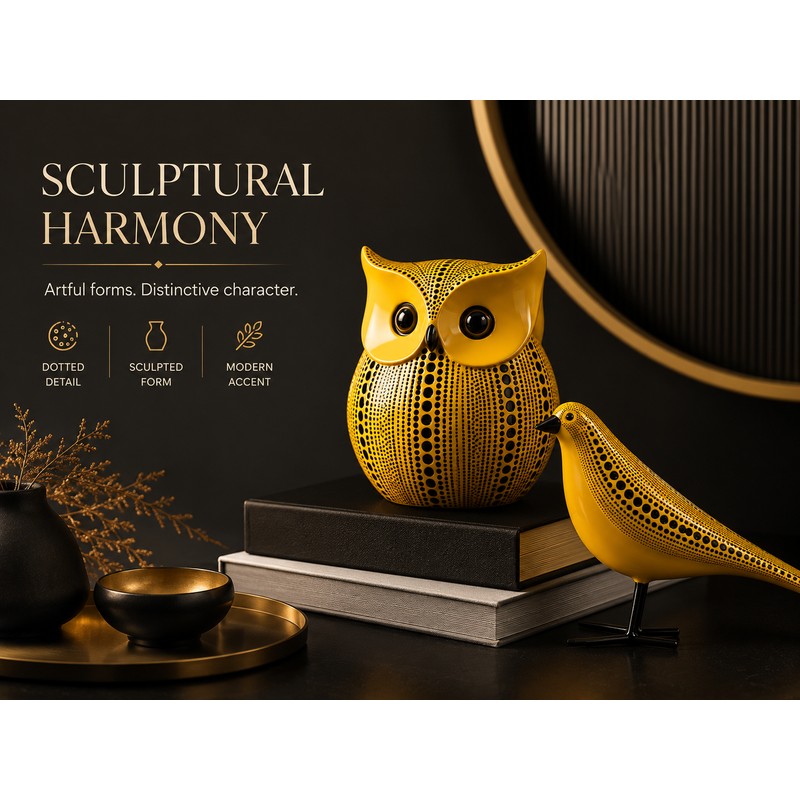 Funny Owl & Pumpkin Figurine Decorative Statue for Fall, Halloween