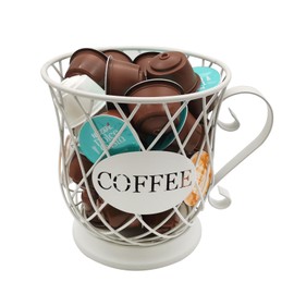 Coffee Pods Storage Basket, Coffee Pod Capsule Storage Holder for 35 K Cup Organizer, Coffee Basket Decor for Coffee Bar Countertop-White