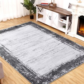 FairOnly Bordered Area Rug for Living Room 9x12 Non Slip Rugs Large Soft Washable Rug Indoor Stain Resistant Carpet for Bedroom Under Dining Table Kitchen Home Office, Grey