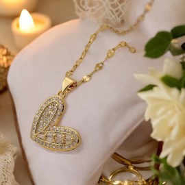 18k Gold Filled Heart Pendant Necklace With Cubic Zircon Inlay Fade Resistant