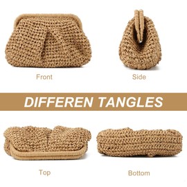 Risipu Straw Clutch Purse for Women Woven Dumpling Clutch Raffia Bag Straw Beach Bag Shoulder Handbag (Brown)